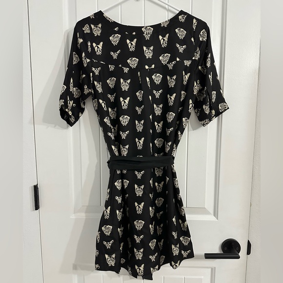 Anthropologie Maeve Black Button-front Short Sleeve Dress in Frenchie Prints - Picture 5 of 8